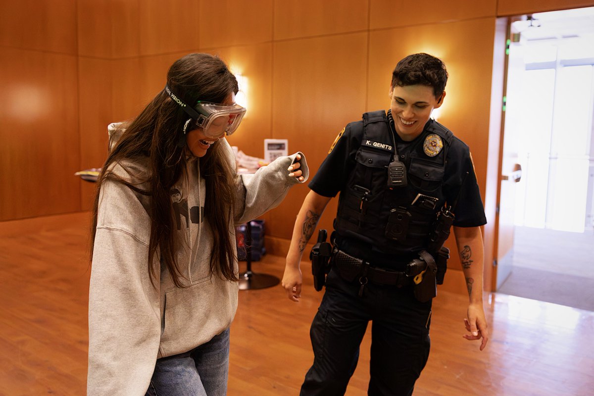 UTAustinPolice's tweet photo. Last Friday, our officers joined Texas Lassos and Longhorns Against Drunk Driving for their Day of Remembrance event, bringing impaired driving simulation goggles for students to try. 🥽

Thank you to the student organizers and MADD Texas for helping raise awareness about the dangers of impaired driving and the importance of making safe choices! 🤘

#UTPD #WeSERVE
