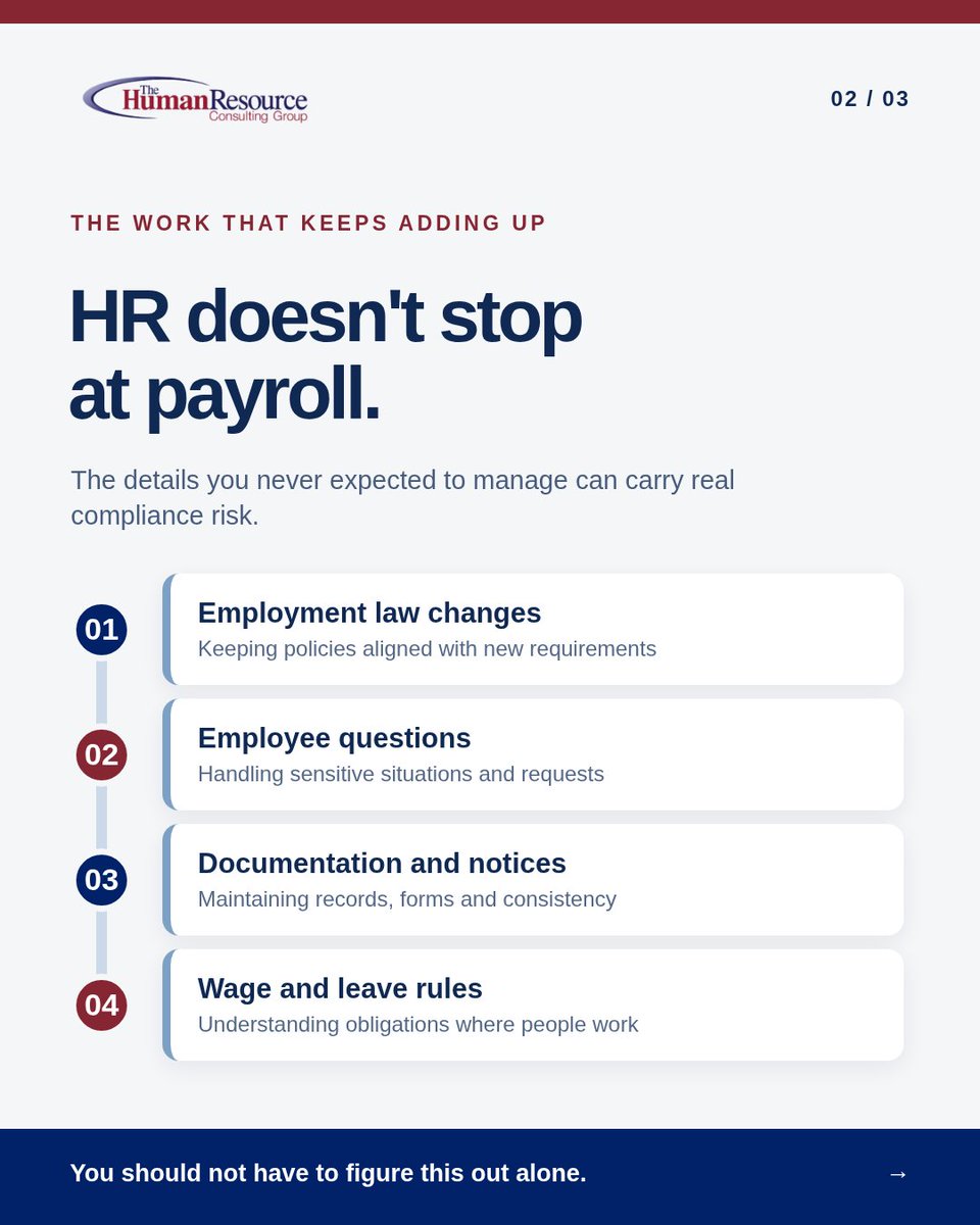 thehrcg's tweet photo. Hired for operations. Now managing HR, too?

Employee relations, compliance, policies, and documentation can quickly become a second job.

HRCG provides dedicated HR support so you can focus on yours.

📞 203-881-1755
🌐 https://t.co/IDJ95lLDmk

#HRSupport #HRCG https://t.co/VpusR1ZmZ2