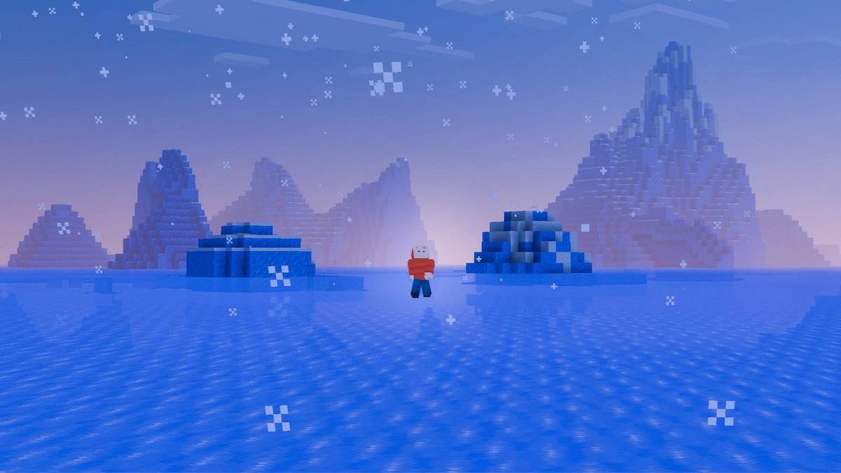 Minecraft's tweet photo. WOAAAH NEW BLOCKS!! 🧊 

Come test more features from the upcoming game drop! Turn packed ice blocks into a full brick set, including packed ice bricks, slabs, stairs, walls, and chiseled blocks. Enjoy the ambiance over frozen rivers and oceans – listen to the singing sounds from ice blocks over water, echoing through the freezing cold. Available now in Bedrock beta and preview and Java snapshot.

Learn more here! https://t.co/BCA3usp8AG
