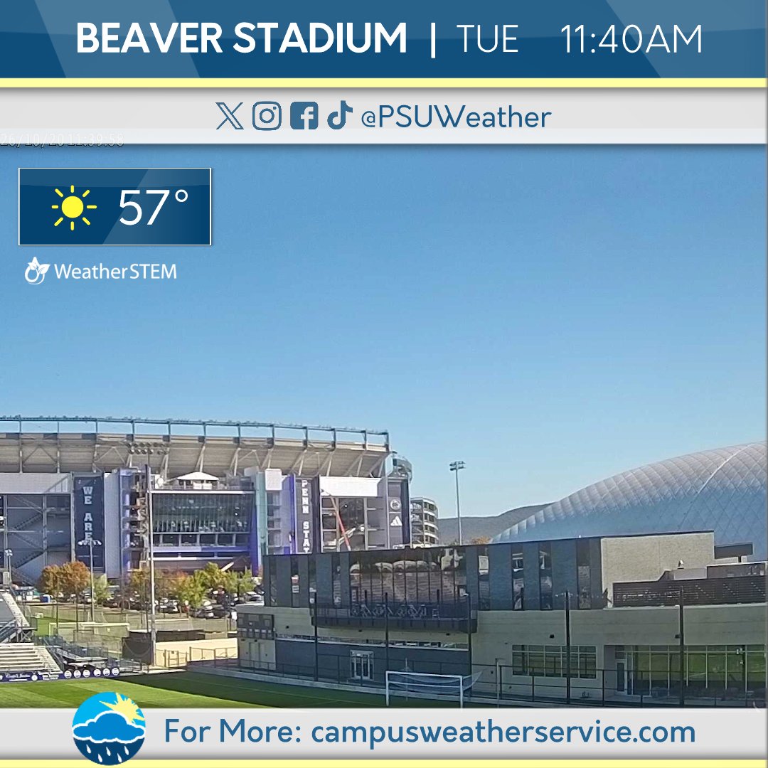 PSUWeather's tweet photo. It's a crisp autumn day and the view from Beaver Stadium has not one cloud in sight! Great fall conditions look set to continue for the rest of the week.

#PAwx #weather 🌞🍂 https://t.co/0549MFkX1N