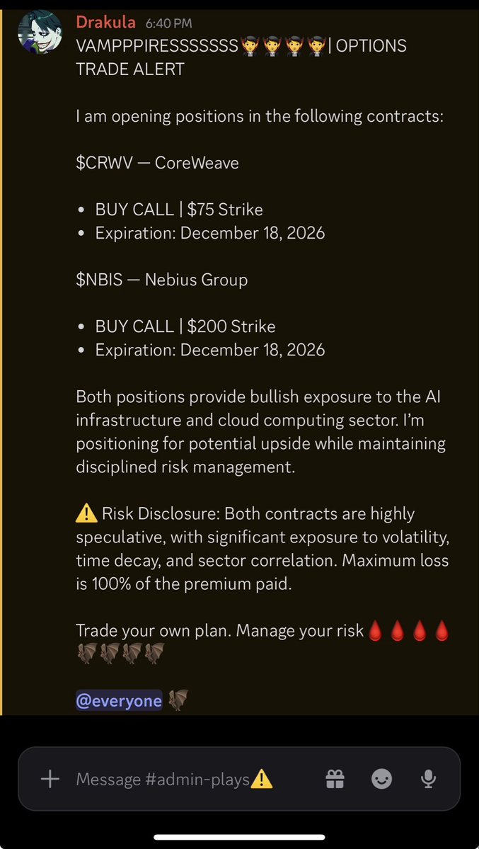 _realdrak's tweet photo. https://t.co/VnY7DtrO7r J

Join the cord for real time alerts🚨
$NBIS $CRWV https://t.co/srG0P5EF6u