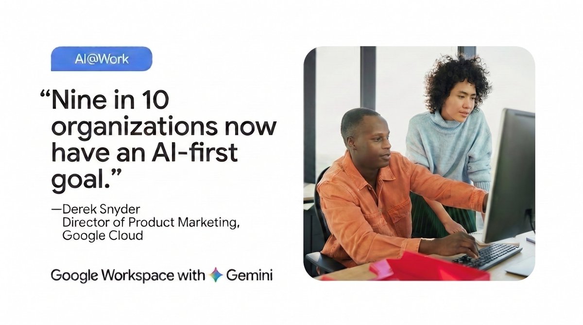 GoogleWorkspace's tweet photo. New survey data show AI optimism is soaring, but transformation has stalled. Here’s how leading organizations are bridging the readiness gap. 👉 https://t.co/BFlKRvv7DL https://t.co/K4GaSJawwU