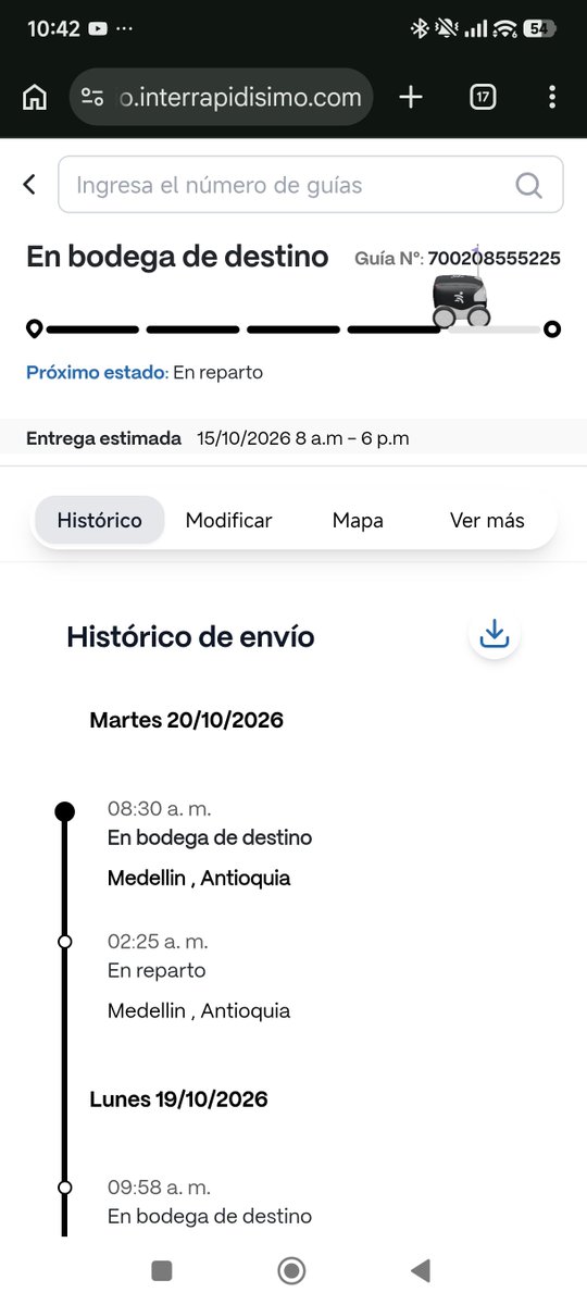 Angieaz18's tweet photo. @Interrapidisimo  su página tampoco me deja modificar el envío para que me llegue a una oficina, el código nunca llega.
Y hoy vuelve a jugar sale a reparto y vuelve a bodega. 

Necesito mi paquete https://t.co/0zv1aTE89l