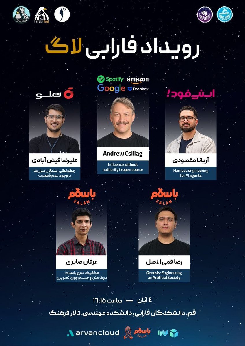 tehlug's tweet photo. 📣 ثبت‌نام رویداد بزرگ فارابی لاگ شروع شد
از مهندسی نرم‌افزار و ساخت AI Agentها تا دنیای اوپن‌سورس
📍 دانشگاه تهران، دانشکدگان فارابی (قم) 🗓 دوشنبه ۴ آبان | ساعت ۱۶:۱۵
🎟️ ثبت‌نام با ۵۰٪ تخفیف ویژه تهلاگ با کد fl_tehlug
🔗 لینک: https://t.co/ak6QC3LQp8 https://t.co/zYl2VQGCW9