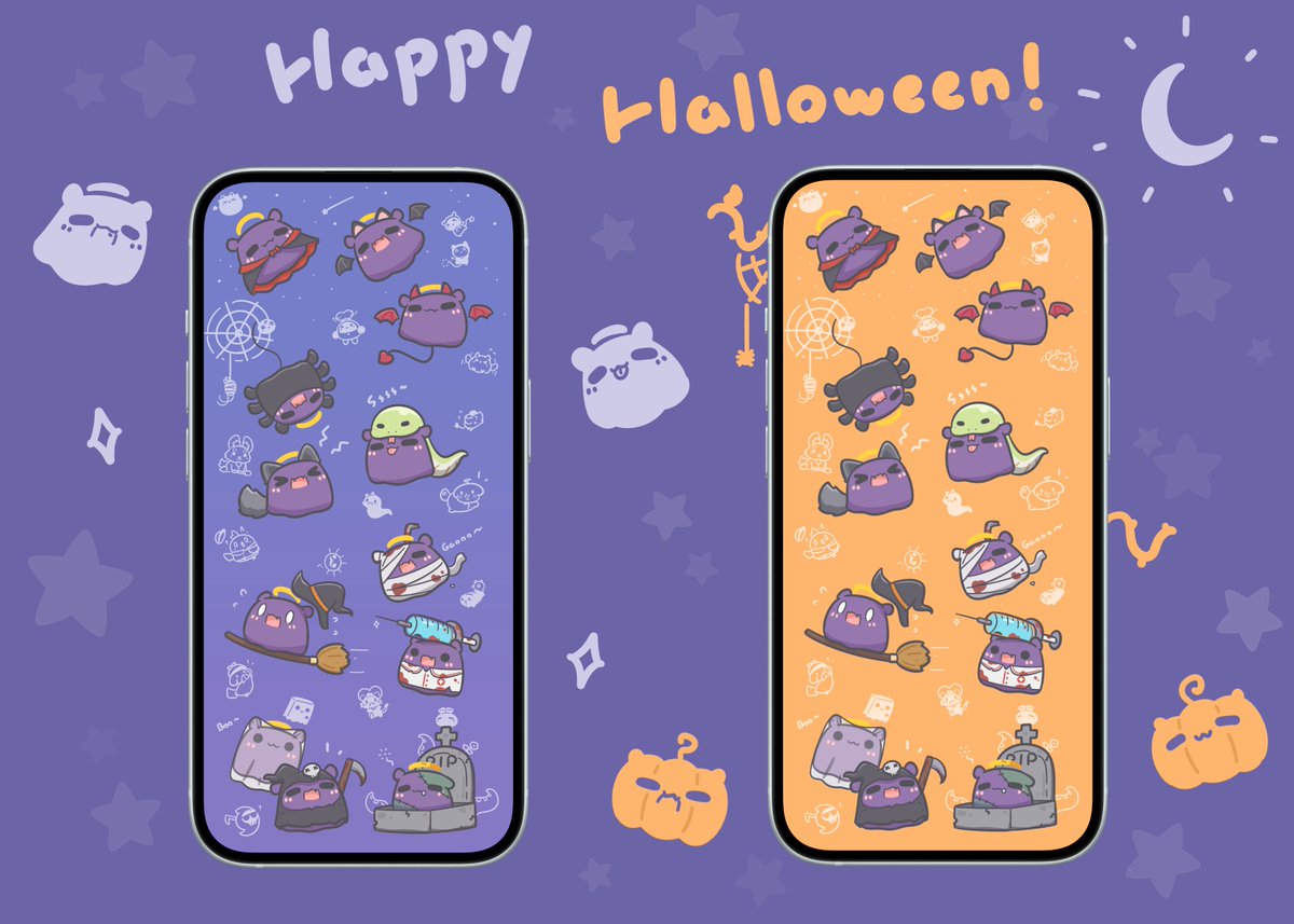 mpien6's tweet photo. Halloween is just around the corner! 👻🎃
Would you like some spooky Takodachi wallpapers? You can grab them for free from my Ko-fi shop, or show me a little support if you'd like! 🙏
https://t.co/Bmtf1WU5VL
I didn't have time to make a Halloween Takodachi gacha this year, but I still wanted to draw something special for you! Hope you like it and have a happy Halloween!! 💜🧡