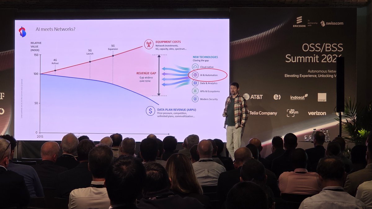 ericsson's tweet photo. How do you move from Telco to TechCo?

Lukas Leuthold from @Swisscom showcased the results of connecting Agentic AI with a NetDevOps Reference Model on stage at the #OSSBSSSummit2026.

#NoNonsenseOSSBSS #AutonomousNetworks https://t.co/RZihfwSk0s