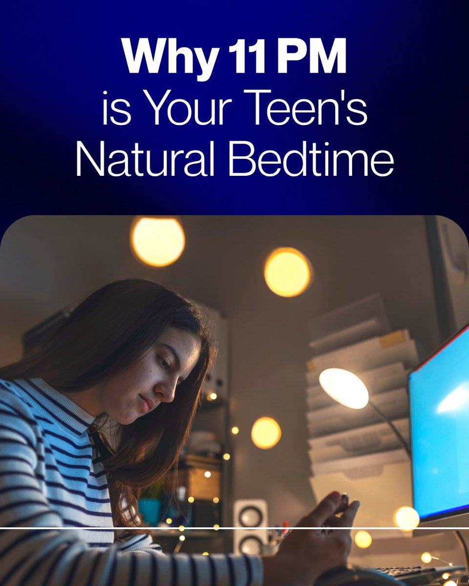 BetterSleepOrg's tweet photo. Teenagers' internal clocks shift later at puberty, which is why a preferred 11 p.m. bedtime often has more to do with melatonin timing than willpower. https://t.co/cnAYIv7saN