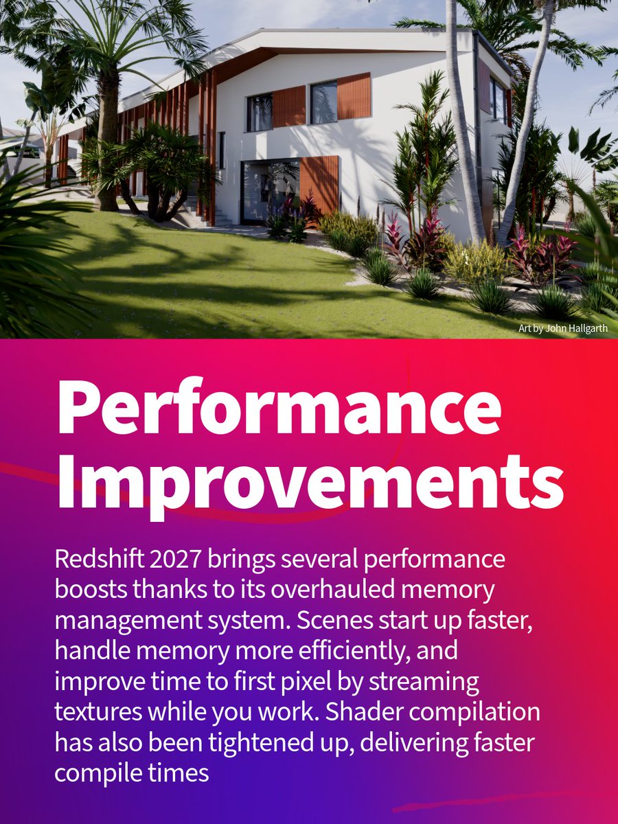 MaxonArchviz's tweet photo. 🏠 Redshift for Architects 2027 is now available! Introducing #Archicad support alongside workflow improvements, including faster scene startups, improved real-time refraction &amp; depth of field, &amp; enhanced area light controls. Available today.
🔗 https://t.co/xArqwgv5rR https://t.co/xikbz3H3aK