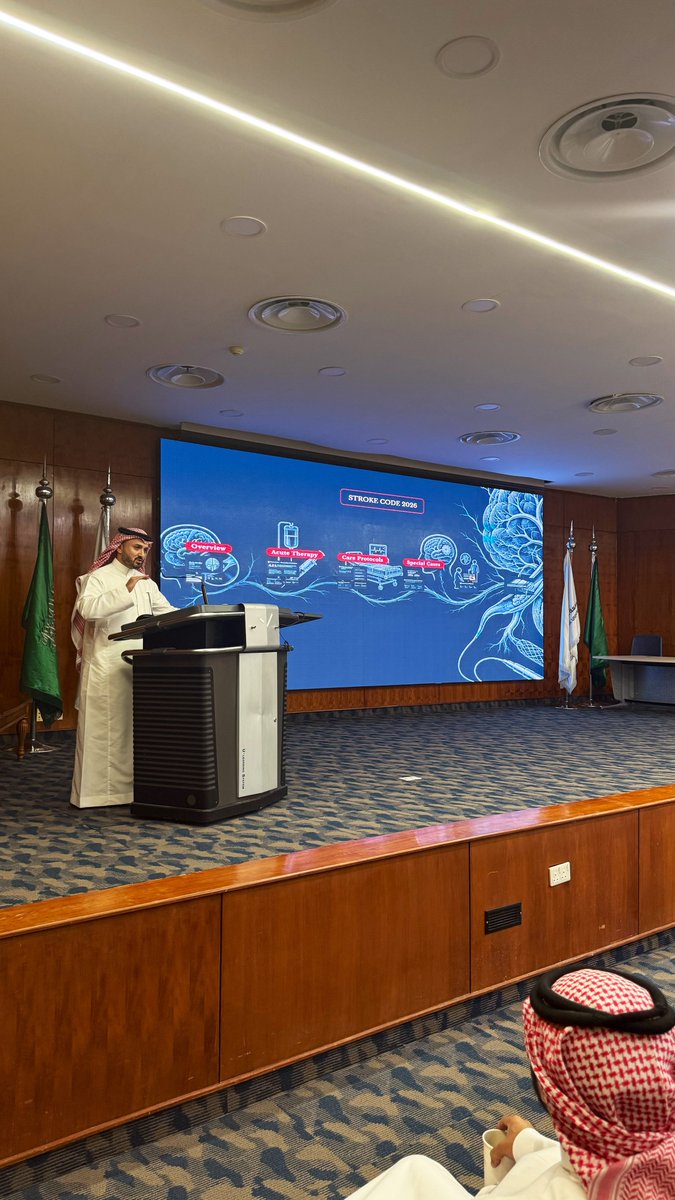 EMJointActivity's tweet photo. “Time is brain,” but the treatment window is evolving. Selected stroke patients may benefit from IV thrombolysis up to 9 hours and thrombectomy up to 24 hours. Patient selection is a key. Presented by Dr. Majed Aljohani at today’s Joint Academic Activity. 
#SBEM #MedEd #OnePulse https://t.co/EnlNlJJyki