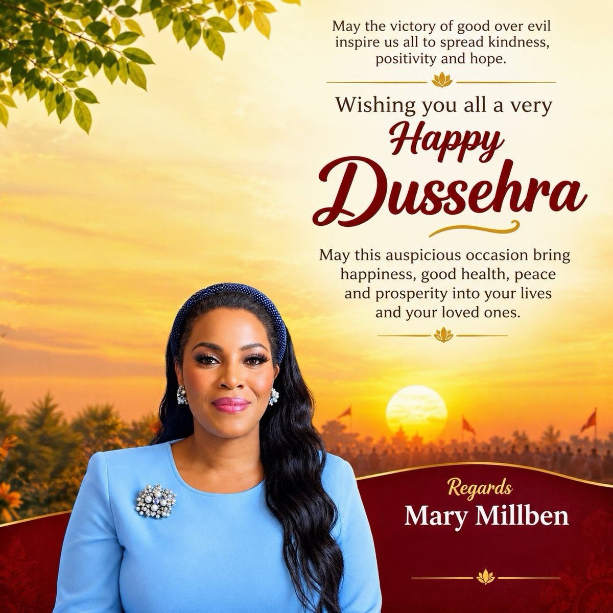 MaryMillben's tweet photo. As the #Navratri festival concludes, sending my warmth for a blessed and memorable #Dussehra to all my brothers and sisters in India and across the world! Good always triumphs over evil!! 

The countdown to #Diwali begins! 🪔📸: @SShedole86862 thank you! https://t.co/fWvOPUoqig