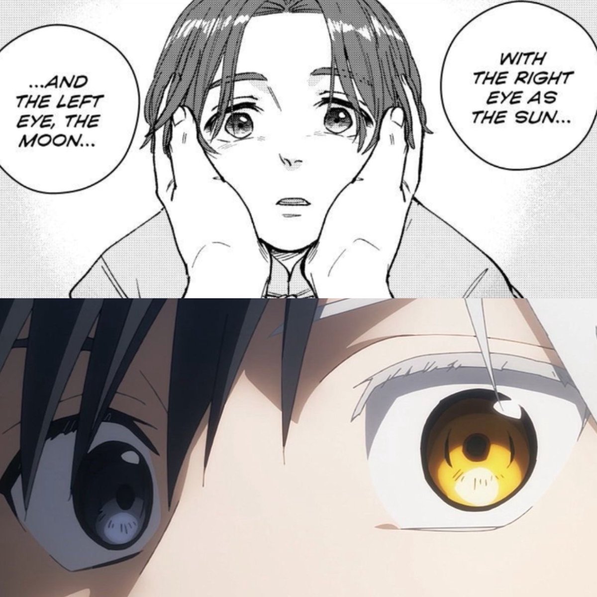 koomiichi's tweet photo. Years later, suo found someone with the left eye as the sun and the right as the moon https://t.co/iVuUylyg97