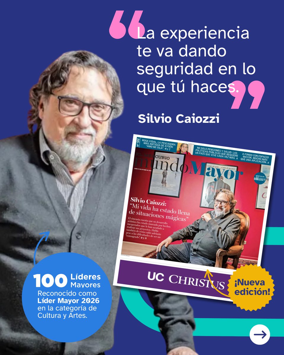 ConectaMayor's tweet photo. #MundoMayor | En el n° 92 de la revista  conversamos con los Líderes Mayores Silvio Caiozzi, uno de los cineastas más premiados del país, y Rosa Vidal, que nos abre las puertas de isla Pilcomayo, en Aysén.
Lee la revista aquí: https://t.co/FHtzva2k0H https://t.co/7nh6Xx9IZR