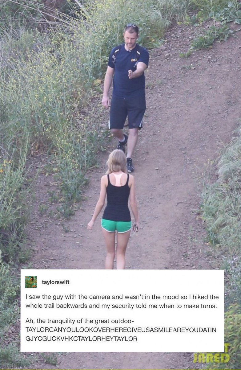 swiftsongour's tweet photo. Remember, when Taylor Swift hiked backwards to avoid the paparazzi 😭 https://t.co/VG46x9e5rA
