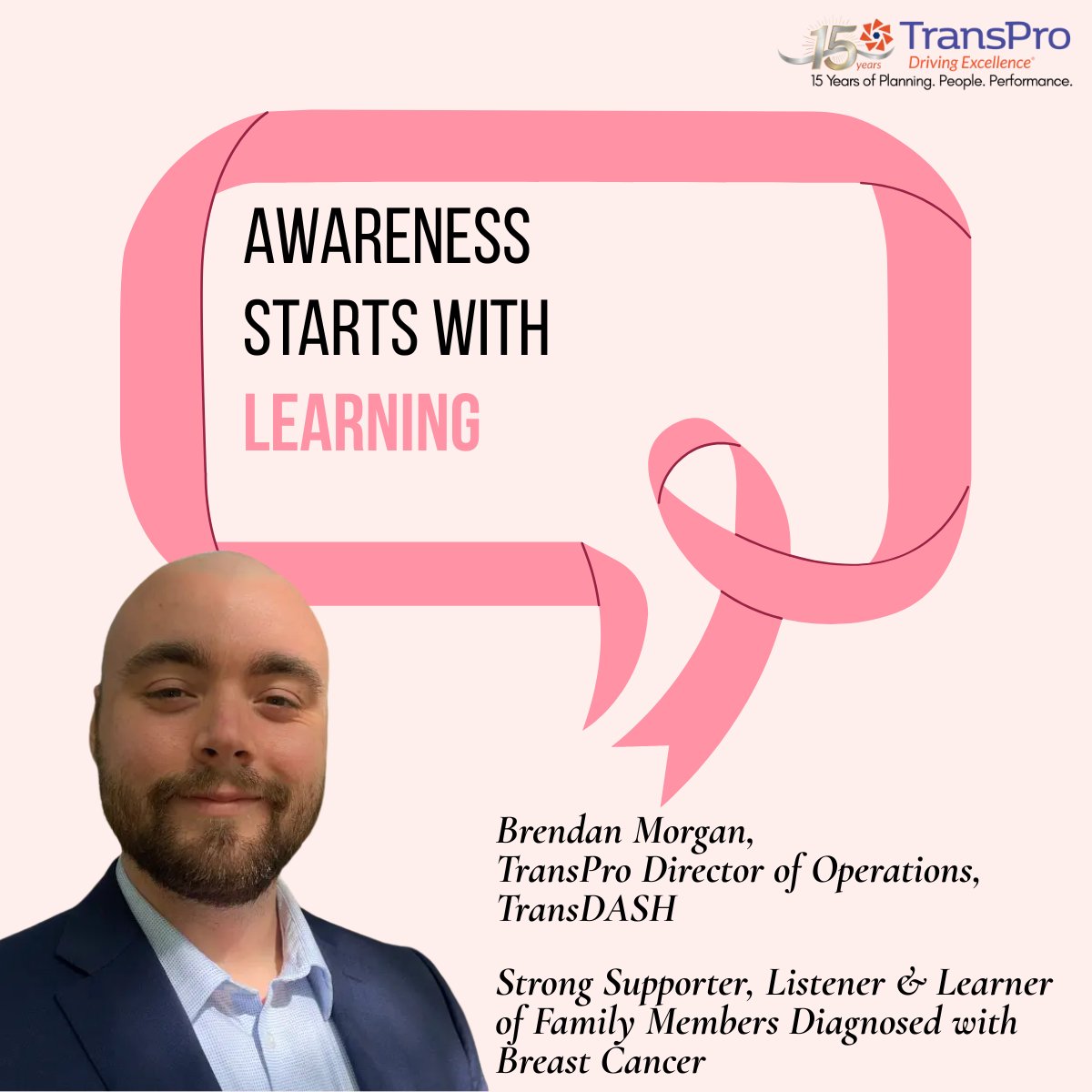 TransProConsult's tweet photo. October is #BreastCancerAwarenessMonth! This week, our team is raising awareness and showing support by sharing what awareness means to them.

For Brendan Morgan, awareness starts with LEARNING 💗

 🔗Help us raise $5k towards TransPro's Commute to a Cure: https://t.co/cUtmajjhor https://t.co/C7n5eY5Ogc