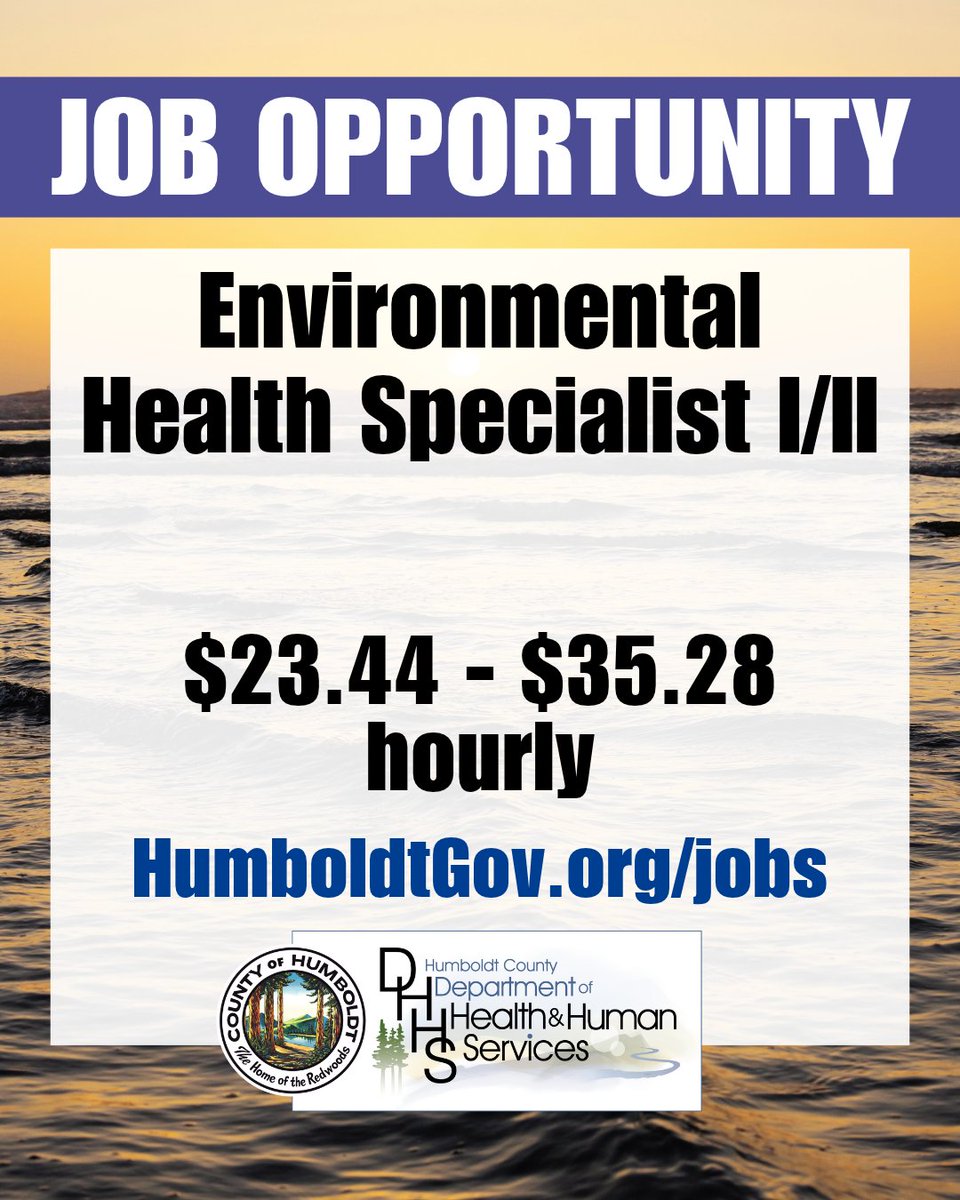 HumCoDHHS's tweet photo. DHHS is hiring an Environmental Health Specialist I/II to join our team. Applications will be accepted for this position until Monday, Dec. 14, at 11:59 p.m. Visit https://t.co/5wV8YQ4GvT to learn more and apply. https://t.co/8OmFKRbyHG