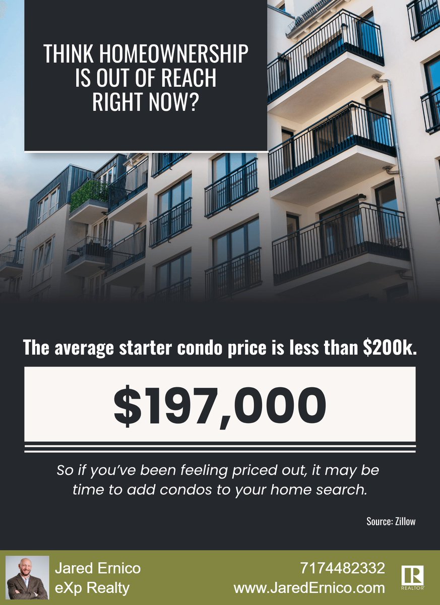 ernico_j's tweet photo. Struggling to afford your first house?

Maybe your first home isn't a house.

A condo could offer a lower purchase price and less maintenance, but HOA fees matter.

Don't rule out an option just because it wasn't your original plan.

#CentreCountyRealEstate #FirstTimeHomeBuyer https://t.co/p3uGjyt9kY