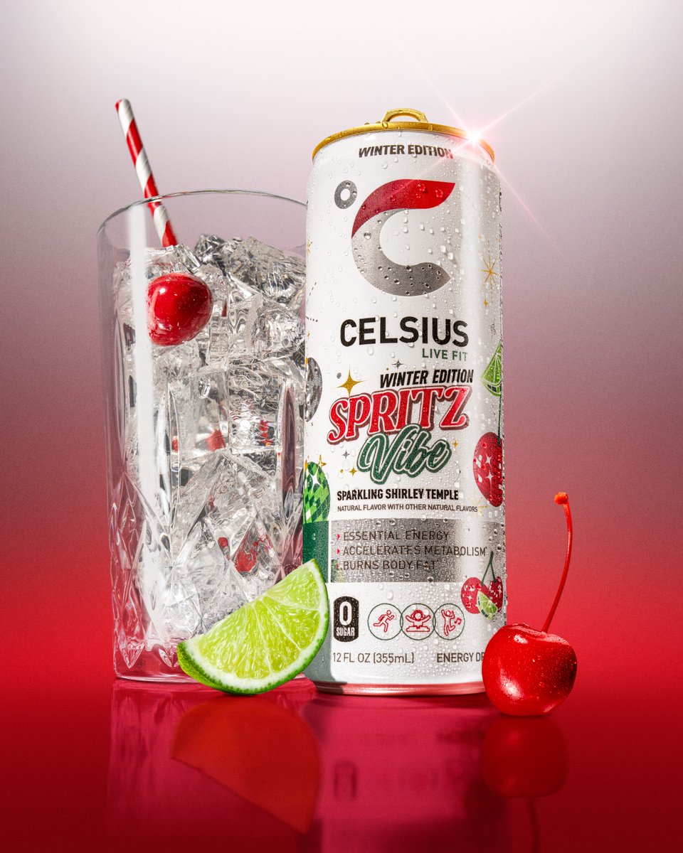 CelsiusOfficial's tweet photo. winter spritz made the nice list, but it won’t be staying long 🍒🎁 https://t.co/ggQqSvhjBZ