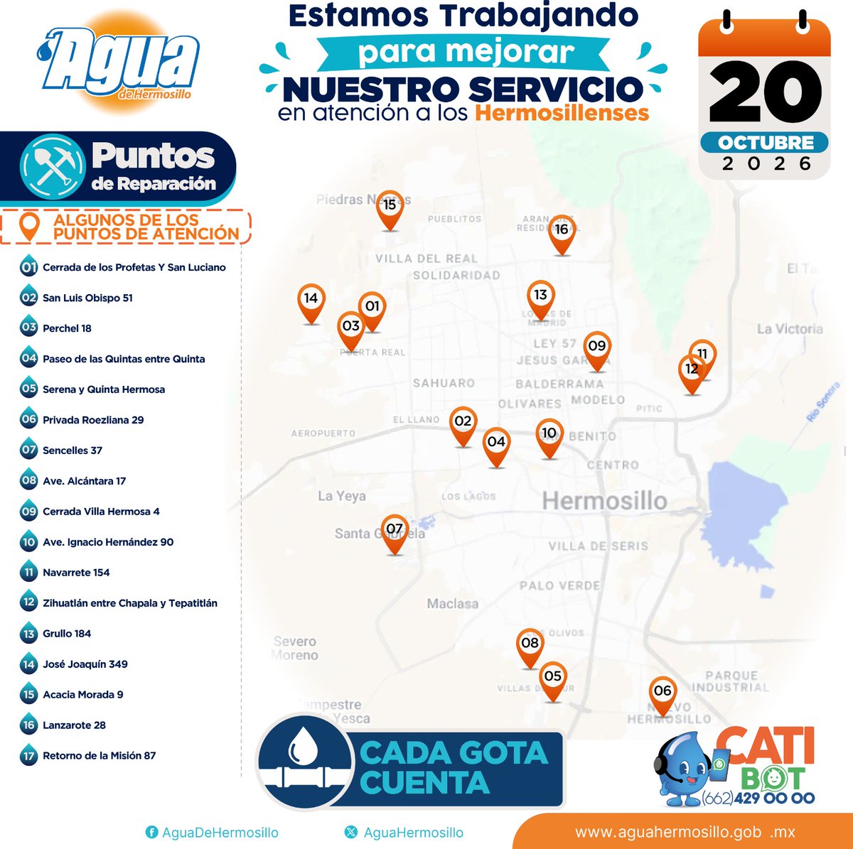 aguahermosillo's tweet photo. 🌞Iniciamos labores este martes 20 de octubre, te compartimos parte del itinerario programado para nuestro equipo operativo de Redes. 🦺 https://t.co/XuzfflOCT9