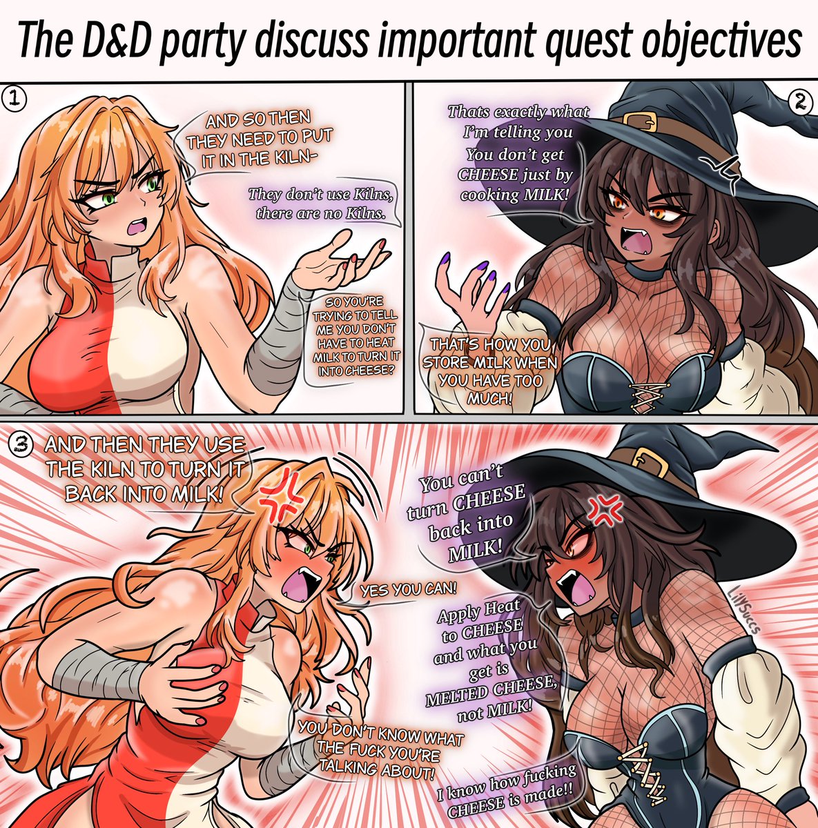 LilySuccs's tweet photo. The important topic the D&amp;D party argues about before the big final quest.

More stories from #LilyTales ♥️✨ https://t.co/88B16k8Br1