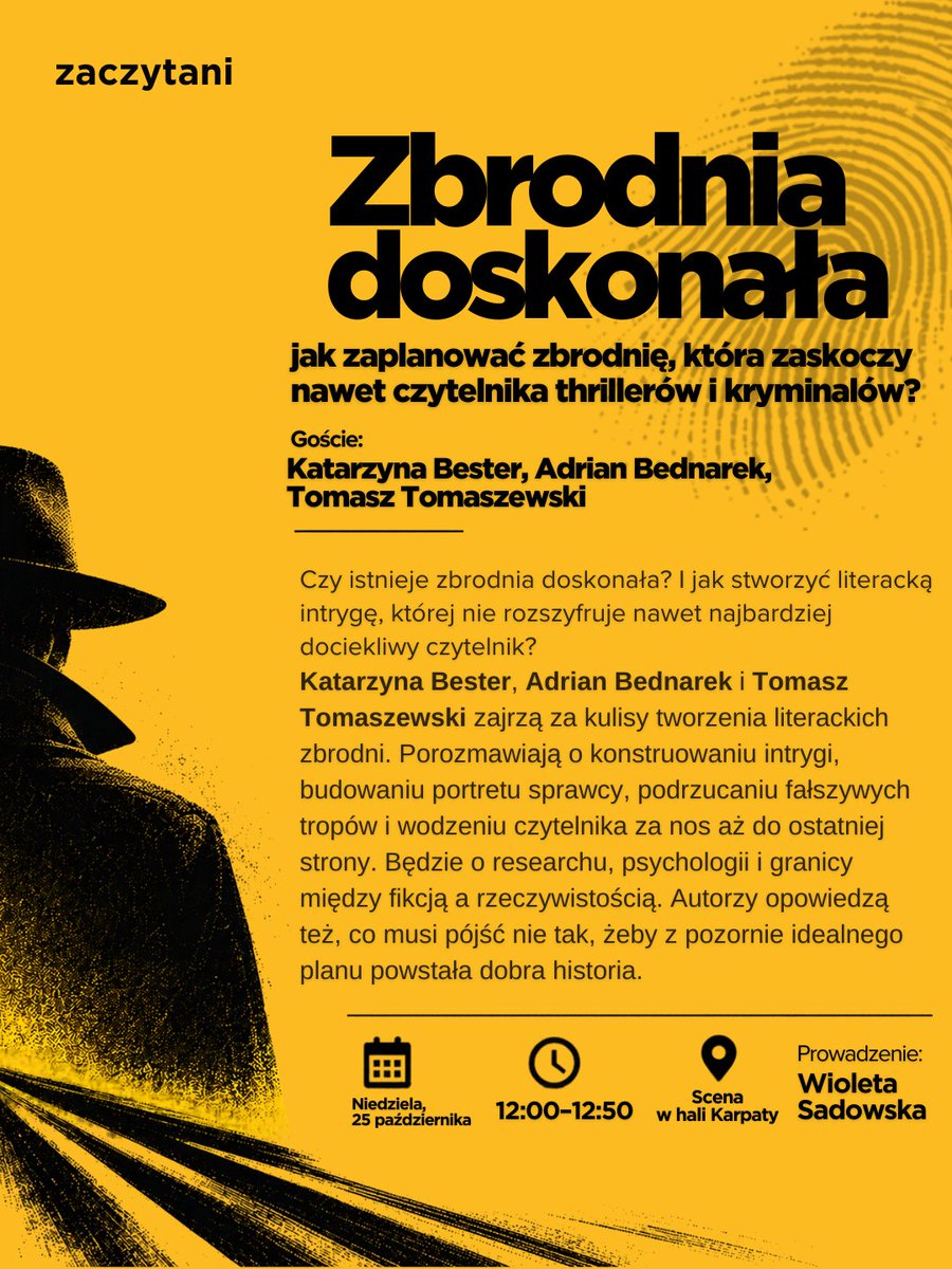 Awiola_'s tweet photo. Zbrodnia doskonała – jak zaplanować zbrodnię, która zaskoczy nawet czytelnika thrillerów i kryminałów? Zapraszam na panel na Targach Książki w Krakowie
👇
https://t.co/bJ8zRXLz7C https://t.co/UZ4EQfRHNK