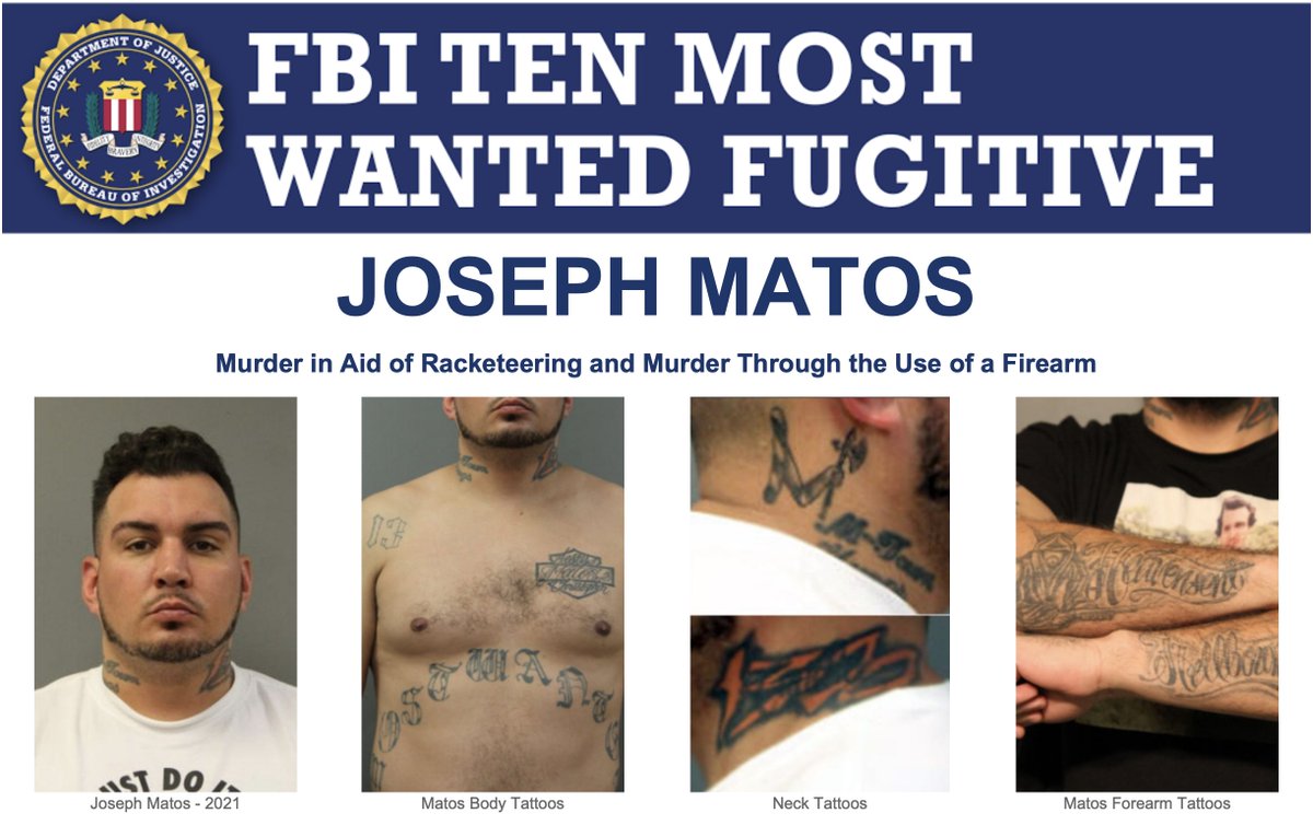 FBIMostWanted's tweet photo. The #FBI has added Joseph Matos to its Ten Most Wanted Fugitives List. He is #wanted for his alleged involvement in the murder of a National Guard member in the Belmont Cragin neighborhood of Chicago, Illinois, on July 3, 2021. A reward of up to $1,000,000 is offered for information leading to his arrest: https://t.co/J4YW53tiOa