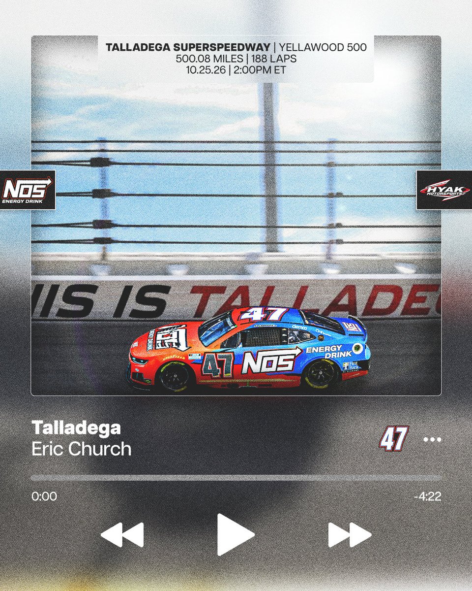 HYAKMotorsports's tweet photo. Bringing the energy to Dega! NOS is back on the No. 47 ⚡️ https://t.co/E2Lu2qwTZR