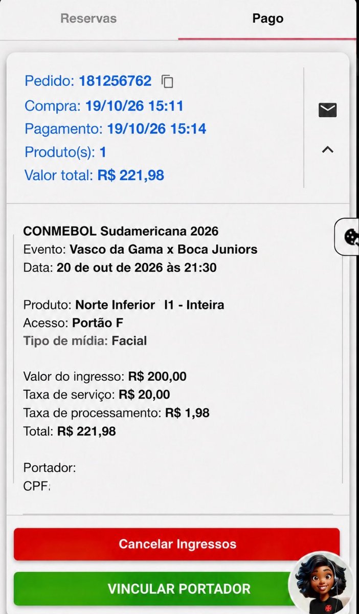 giselmasancao's tweet photo. Meu marido estar Vendendo ingresso pro jogo do Vasco x Boca Júnior. 

Interessados chama na dm 
1 ingresso https://t.co/csRorv5tA5