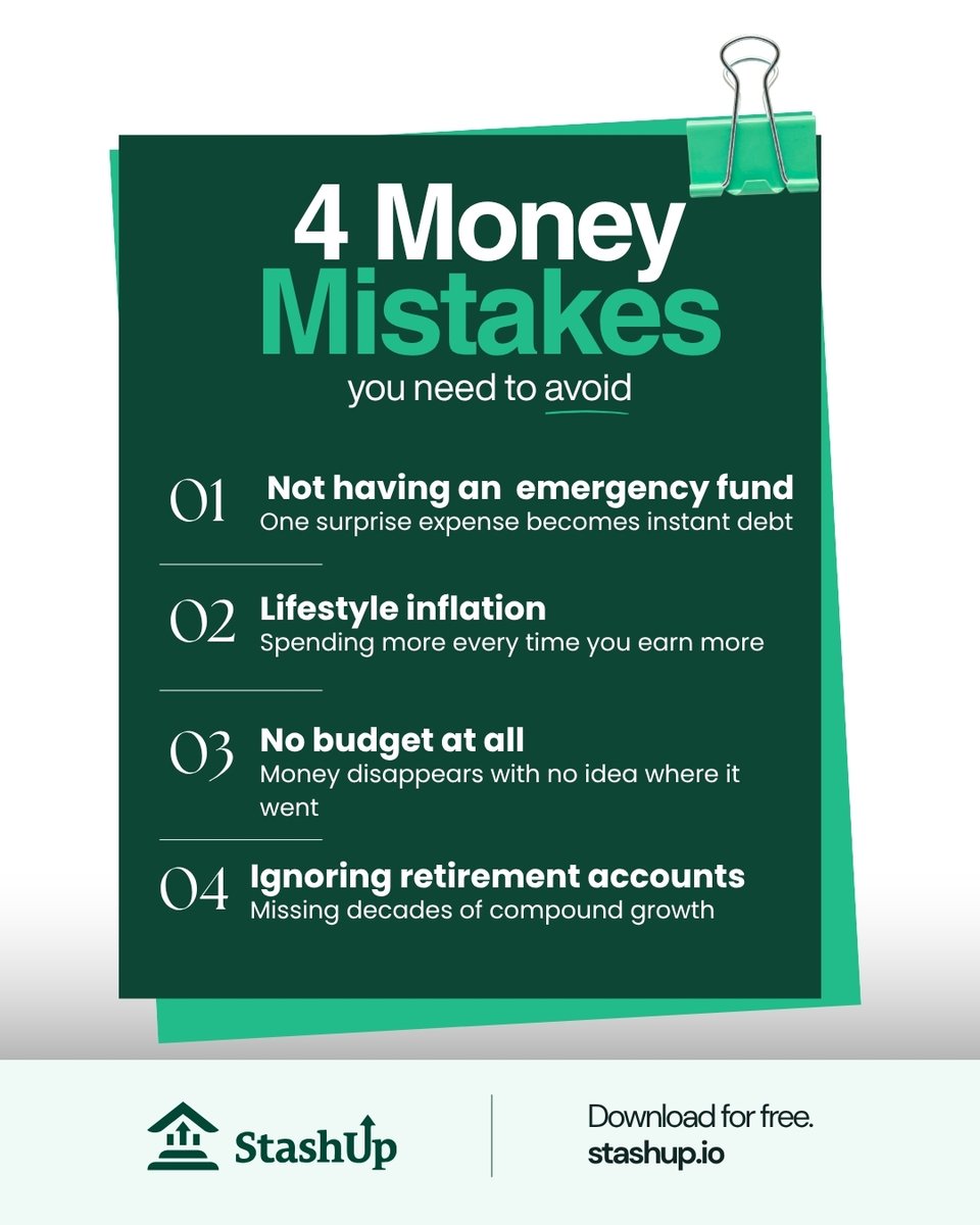 StashUpApp's tweet photo. Which one of these money habits have you been guilty of? Be honest in the comments 👇🏾
Start building better money habits with StashUp. Download for free at https://t.co/xgoNWXUXD8 💚
#StashUp #MoneyTips #PersonalFinance #FinancialFreedom #SaveSmart https://t.co/9b77q5CTHk