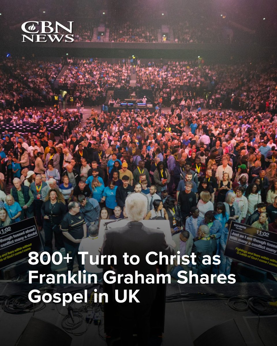 CBNNews's tweet photo. More signs of a spiritual awakening have been on display in the United Kingdom this month. Rev. Franklin Graham, who just saw a massive crowd respond to the Gospel in Manchester, believes God is up to something big, as many Christians are praying for a full-blown revival to hit the UK.

Graham reports that more than 10,000 people packed the arena in Manchester, and over 800 of them gave their lives to Christ! 🙏🔥

FULL STORY: https://t.co/yg07RZOD6b