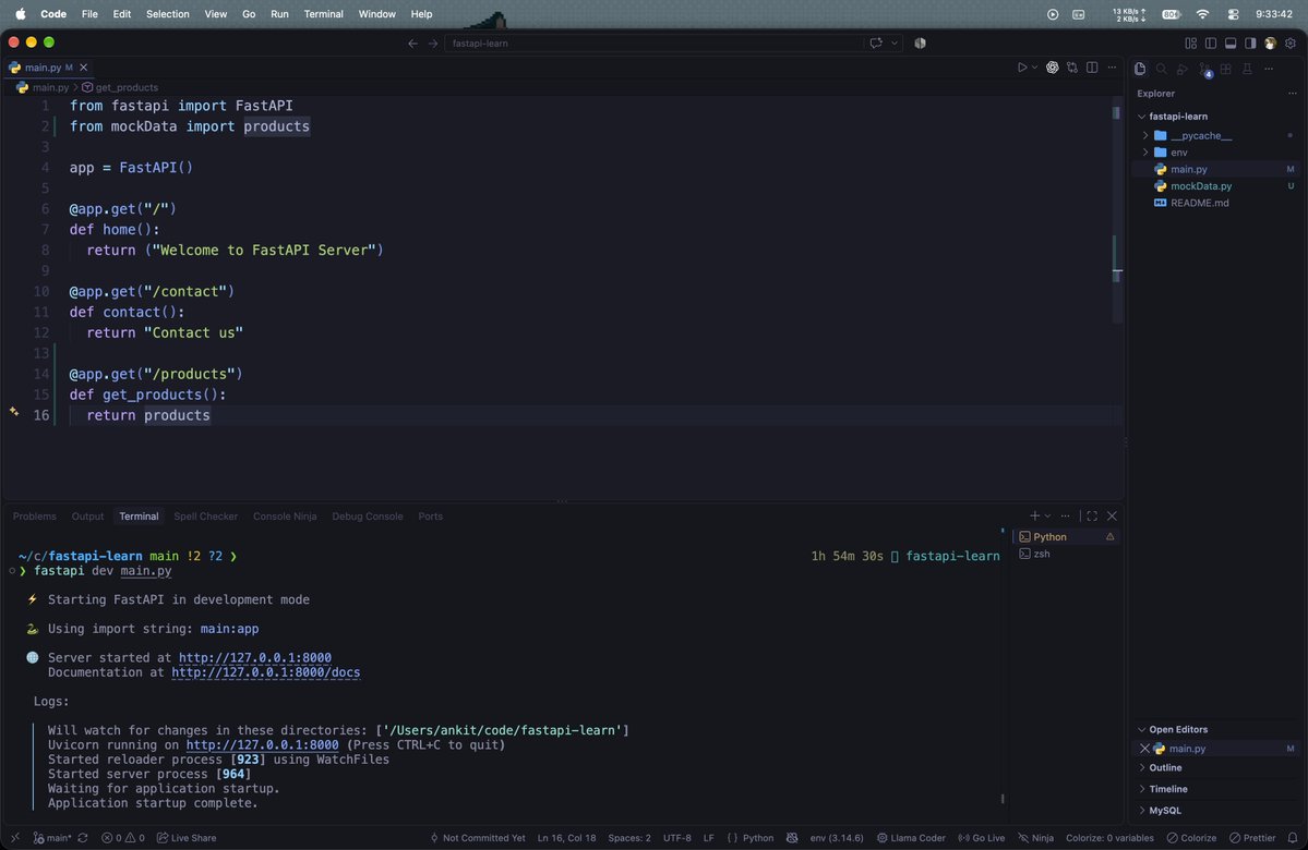 webdevankit's tweet photo. Day 75/100 🚀

Had an interesting day 😚
Took baby steps today
☑️ Read about how internet works
-> HTTP
-> Domain Name
-> Hosting
-> How DNS works
-> How Browsers work
☑️ FastAPI install and setup
☑️ GET Endpoint in FastAPI
☑️ Path Params &amp; Query Params

#100DaysOfCode #FastAPI https://t.co/BHoOh2Yzy8