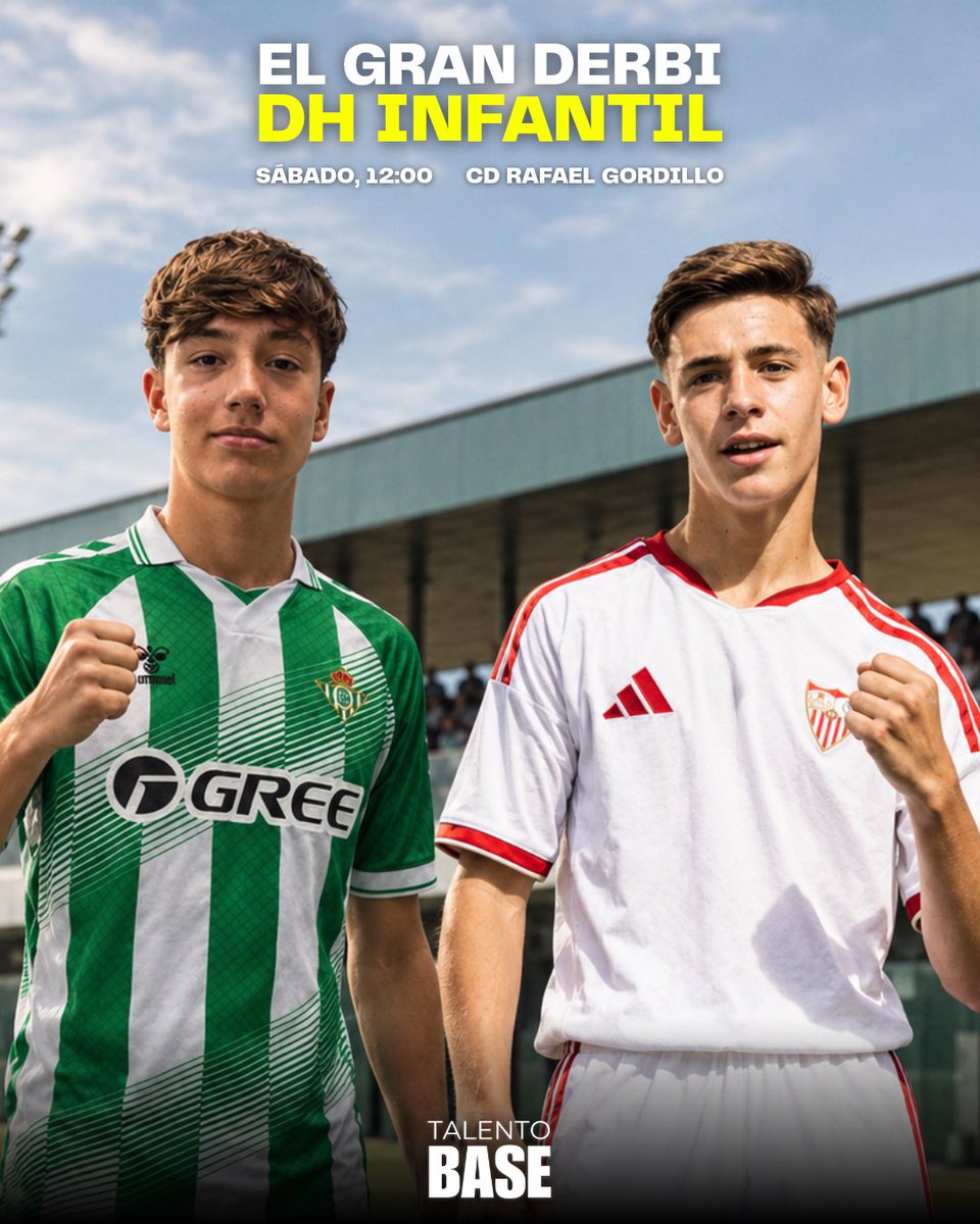 TalentoBase's tweet photo. 📊 𝐈𝐧𝐟𝐚𝐧𝐭𝐢𝐥 𝐃𝐇 | #RealBetis - #SevillaFC

🟢 El Betis (5º) debe ganar para adelantar al máximo rival y prolongar la racha de victorias.

🔴 El Sevilla (4º) busca llevarse ‘El Gran Derbi’ y acercarse al Málaga, que lo ha ganado todo hasta ahora.

⚔️ Ambos se miden el sábado a las 12h en la CD Rafael Gordillo.