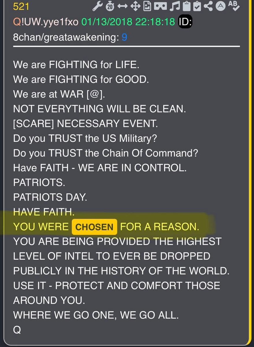 Bessent1776's tweet photo. "My heart goes out to the men and women who have been awake for years ... if not decades ....

I cannot imagine the frustration and hopelessness you must have felt when you were literally watching the world burn with no one to talk to ....

Sorry we're late ...
We're here now ..."

~W.H.G., White House Grandpa 

✨💫✨💫✨💫✨💫✨💫✨💫✨💫

We were chosen for this. It's not F'ing easy. It's a lonely path. Most think we're crazy. We are living our life's purpose and were born for this moment in time. 

Many were called, but few accepted and volunteered to walk the path and do the work. 

In time, you'll understand.✨💫🌟