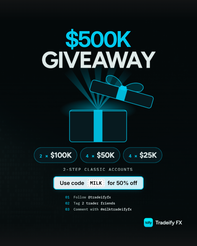 fondinho7's tweet photo. $500K TRADEIFY FX GIVEAWAY 🎁

The Milk campaign is on fire, so let's keep milking it 🥛

Up for grabs (2-Step Classic):
2× $100K
4× $50K
4× $25K
To enter:
1⃣ Follow @tradeifyforex 
2⃣ Tag 2 trader friends
3⃣ Comment with #milktradeifyfx
4⃣Repost!
Winners picked at random on October 27th.
Not waiting? Code MILK = 50% off 👇

Good luck!