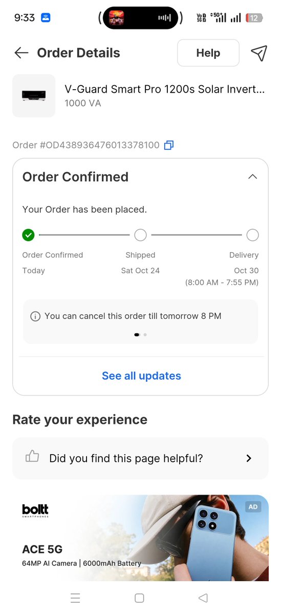 rajkhatri40's tweet photo. We have ordered a v guard inverter, they didn't shipped and cancelled it,
Today I have ordered again and the timeline you gave us 30 oct 
@VGuardOfficial don't take orders if you don't have stock https://t.co/x8ceJJRGIP