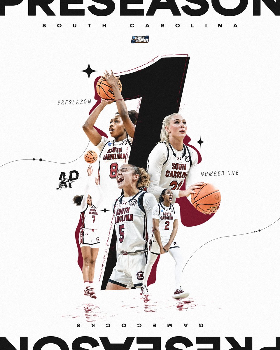 MarchMadnessWBB's tweet photo. PRESEASON NO. 1️⃣: @GamecockWBB 
 
#NCAAWBB https://t.co/AfPWOu6Vnm