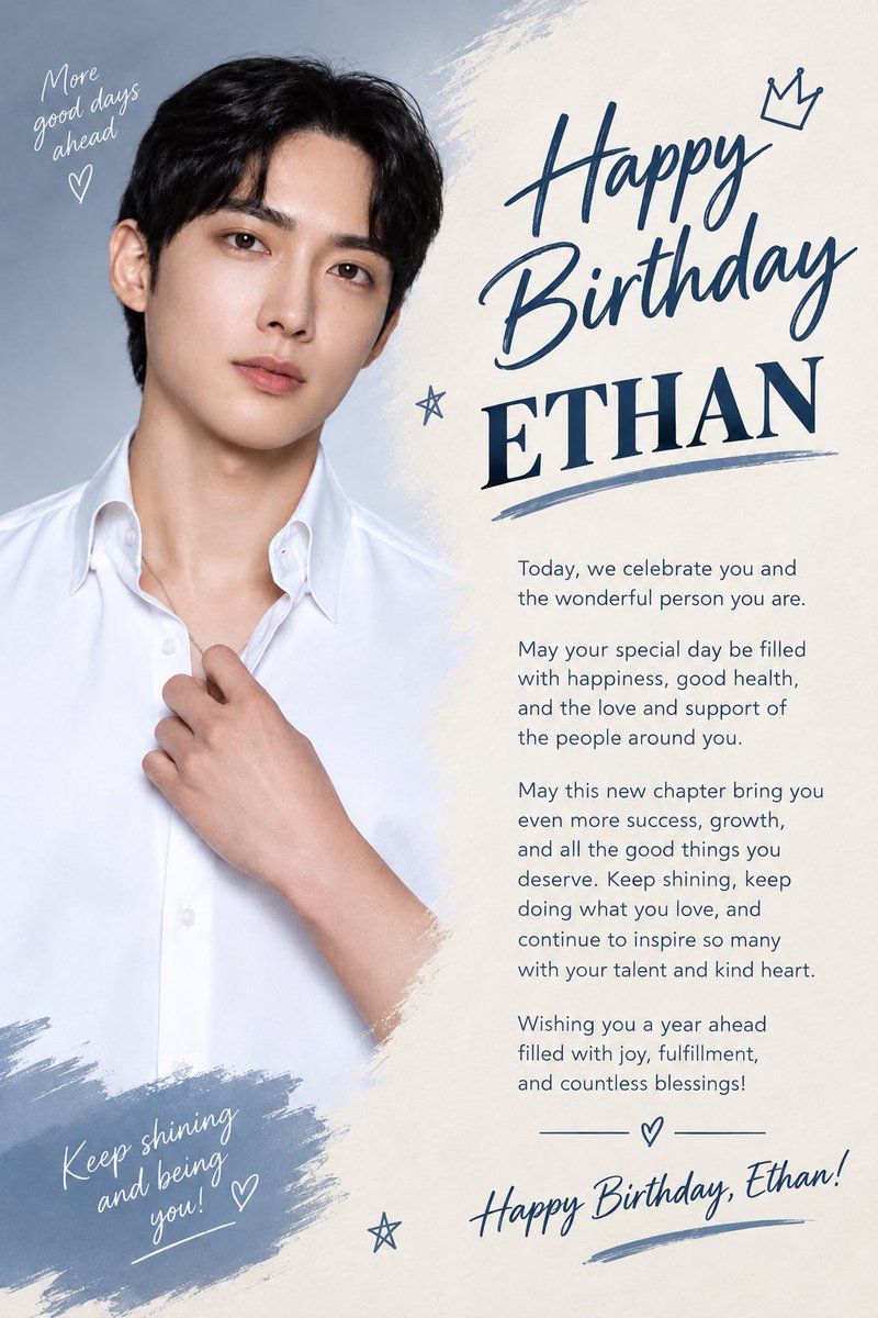 KYTHANOfficial's tweet photo. Happy Birthday, Ethan!

May this new chapter bring you more blessings, success, and countless reasons to smile. You deserve all the good things life has to offer! 

With love, from your KyThan fam! 

ETHANSHINES BEYOND THEWAVES https://t.co/Ukujm5fece