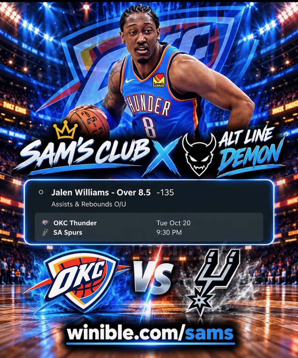 SC_FFB's tweet photo. Sam’s Club Collab with @AltLineDemon 🤝

Jalen Williams Over 8.5 Rebounds + Assists (-135, bet365)

Full Card 👇
🔗 https://t.co/DtoRydlKqz https://t.co/tdGcZI6AAr
