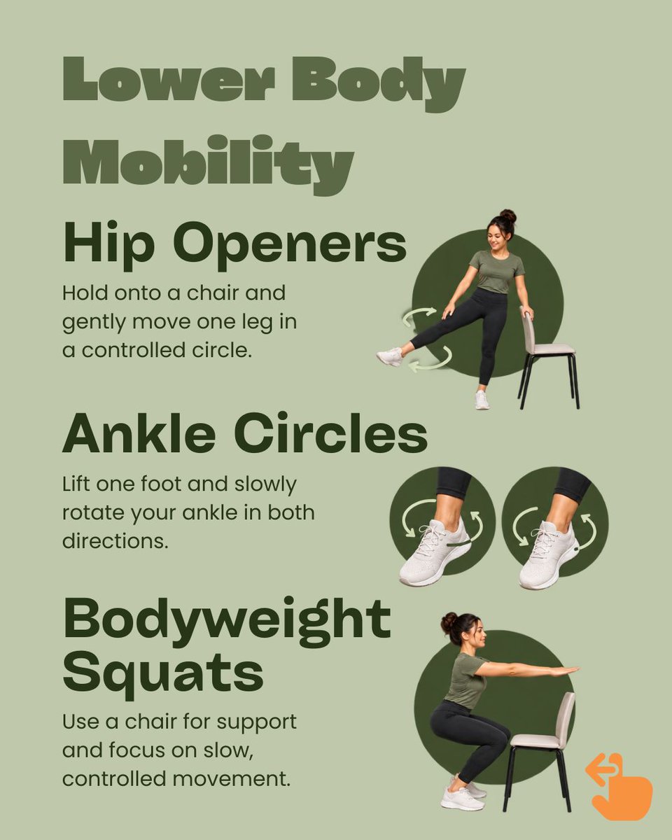 PIHHealth's tweet photo. This Physical Therapy Month, take a few minutes to give your body some extra attention. Simple mobility exercises and healthy movement habits can help you stay strong, flexible, and ready for the activities you enjoy.

Try a few of these quick moves:
• Shoulder rolls
• Neck circles
• Hip openers
• Ankle circles
• Bodyweight squats

And remember: Warm up before exercise, increase activity gradually, focus on proper form, and give your body time to recover.

If pain is persistent, worsening, or affecting your ability to move, talk with a healthcare professional about whether physical therapy may be right for you.