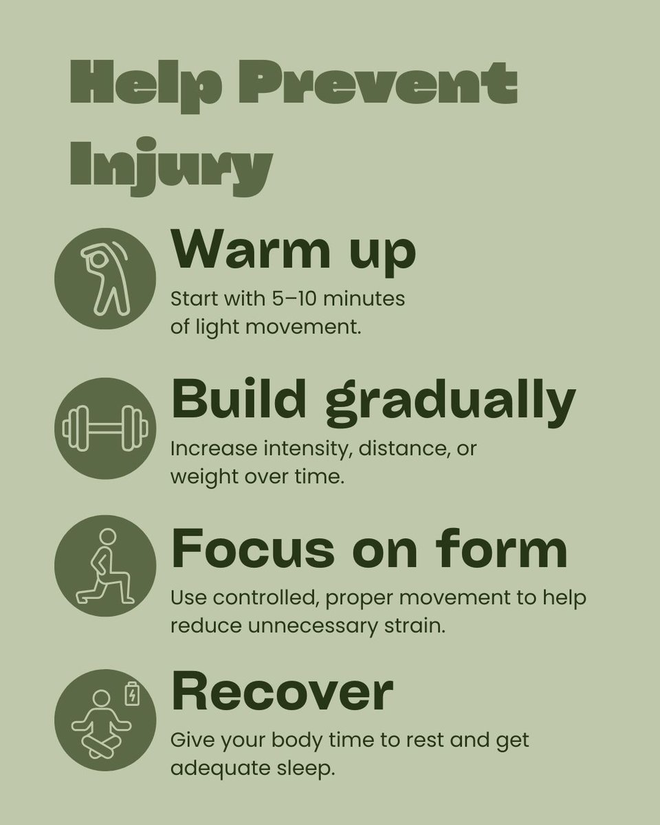 PIHHealth's tweet photo. This Physical Therapy Month, take a few minutes to give your body some extra attention. Simple mobility exercises and healthy movement habits can help you stay strong, flexible, and ready for the activities you enjoy.

Try a few of these quick moves:
• Shoulder rolls
• Neck circles
• Hip openers
• Ankle circles
• Bodyweight squats

And remember: Warm up before exercise, increase activity gradually, focus on proper form, and give your body time to recover.

If pain is persistent, worsening, or affecting your ability to move, talk with a healthcare professional about whether physical therapy may be right for you.