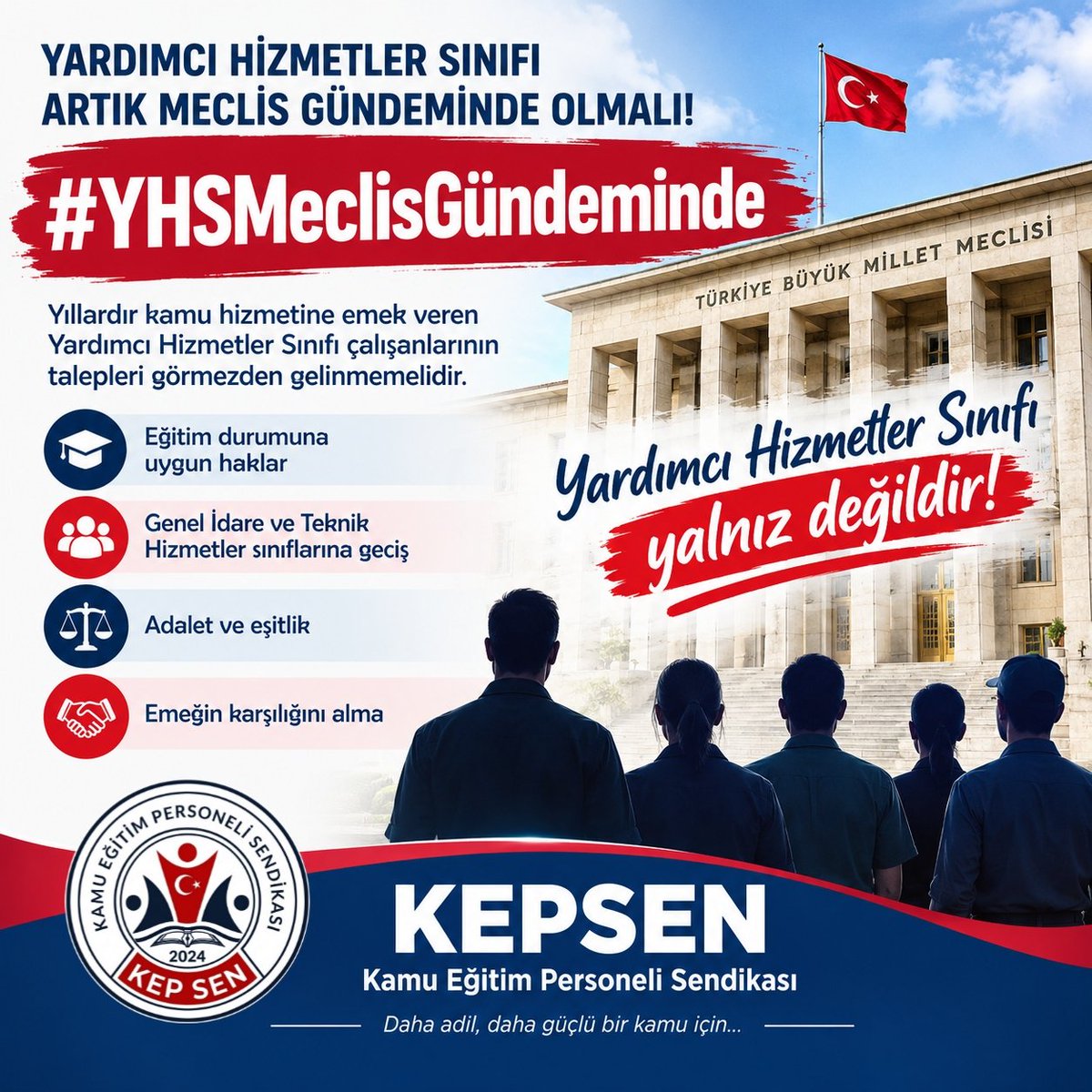 yhsplatform's tweet photo. YARDIMCI HİZMETLER SINIFI ARTIK ÇÖZÜM BEKLİYOR!
#YHSMeclisGündeminde olmalıdır.

Yıllardır kamu hizmetine emek veren çalışanlarımızın talepleri daha fazla ertelenmemelidir. Yardımcı Hizmetler Sınıfı personelinin eğitimine ve yaptığı işe uygun şekilde Genel İdare Hizmetleri ve Teknik Hizmetler sınıflarına geçişi için adım atılmalıdır. 

Bu mesele unutulmadı, unutulmayacak! .

@RTErdogan @hasandogan @eczozgurozel @csgbakanligi @MDervisogluTR @dbdevletbahceli @MevlutCavusoglu @ErbakanFatih @cevdetyilmaz @ComezTurhan @gamzetascier @hasanozturkmen @melih_meric @gamzeilgezdi @aefakibaba @Mahi_Nur @mustafaelitas @isikhanvedat @yilmaztunc @leylasahinusta @avomerozmen @oktay_saral @cenginyurt52 @Mehmetasila19 @DoganBekin @mehmetucum @Y_Akdogan @drsoysal @farukozcelikgsb @MKalayci42 @ifarukaksu @alikeskinkilic @belginuygur10 @selcukktepeli @fethigurer @selcukozdag @SalihUzunDr @avidrissahin @abdulhamitgul @memetsimsek