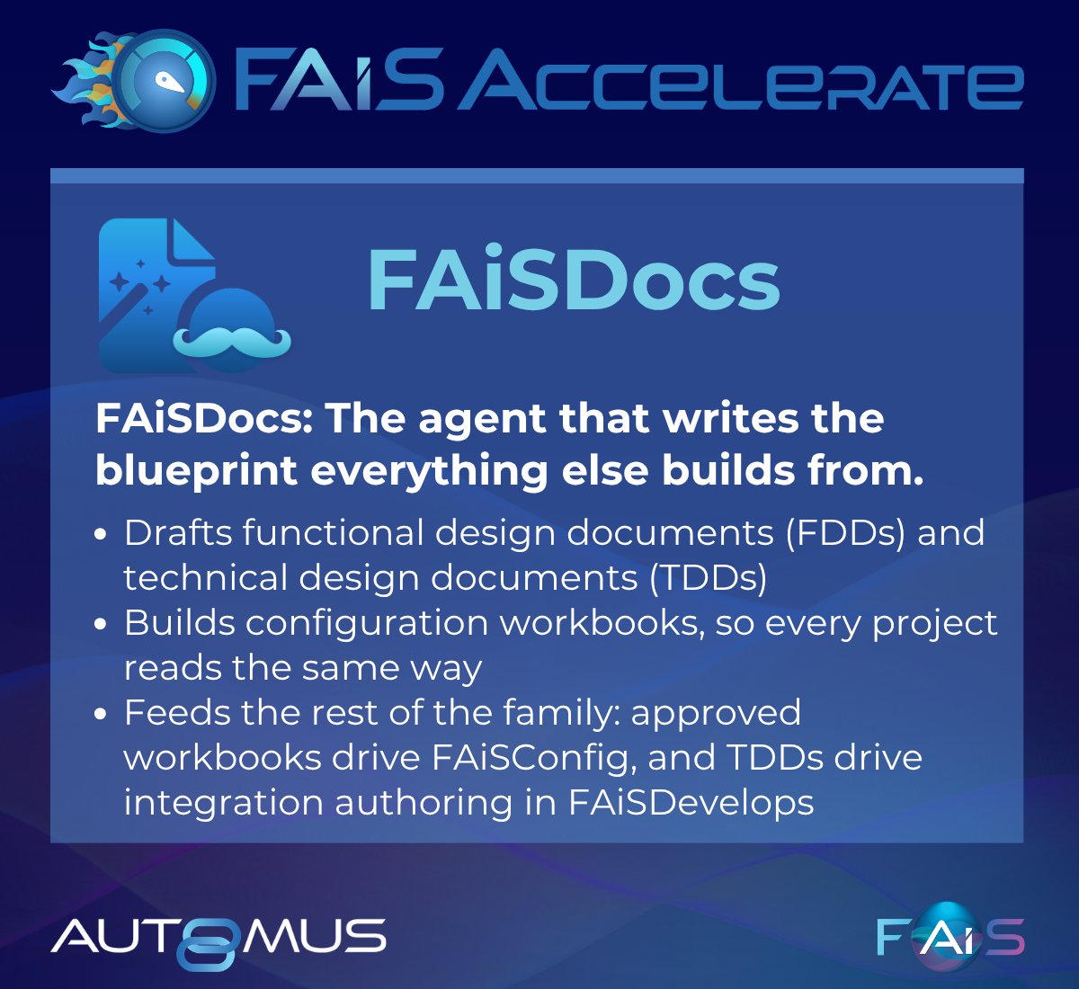Automus_'s tweet photo. FAiSAccelerate brings agentic agents together to help streamline Oracle Fusion implementations from kickoff through go-live. Each agent plays a unique role in making implementations more efficient, consistent, and connected.

Meet FAiSDocs, the agent that writes the blueprint everything else builds from. 📝
From documentation to configuration and integrations, FAiSDocs helps bring consistency to every step of the process.

Learn more about FAiSAccelerate and it is helping simplify Oracle Fusion implementations.
📩 AI@Automus.com

#Automus #FAiSAccelerate #AI #AgenticAI