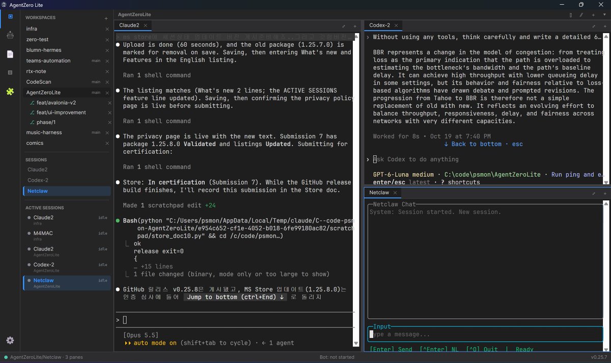 webnori's tweet photo. When multi-agent terminals for managing multiple TUI agents, like tmux, started gaining popularity, there wasn't a Windows version available.

So I built one just for myself.

Eventually, I went through the painful process of removing WPF and porting everything to Avalonia, and now I've even released a macOS version!

English-speaking users probably won't notice any issues, but getting multilingual IME input windows to work properly on macOS was quite a headache. 😅

Other than that, everything works great!

Under the hood, each terminal is controlled as an actor using https://t.co/ZYgXaxJusJ's actor model.

An ADE (Agent Development Environment) powered by https://t.co/ZYgXaxJusJ, running on both Windows and macOS.

link : https://t.co/h269ZZ1htW