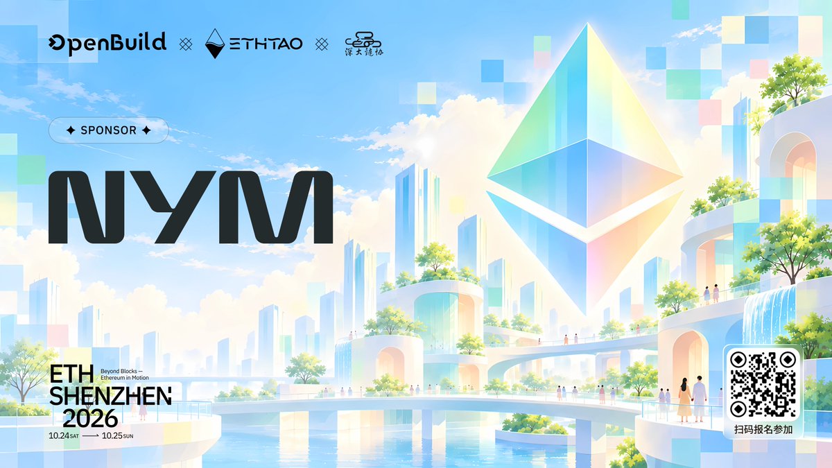 OpenBuildxyz's tweet photo. 🎉 We're excited to welcome @nym as an official sponsor of ETHShenzhen 2026!

Nym protects network traffic and metadata through its decentralized mixnet, helping prevent the tracking and analysis of online activity.

Privacy & Security is one of our key hackathon tracks, and we're excited to explore what's possible with privacy-preserving technologies.

Thank you, Nym, for your support!

📅 Oct 24–25 | Shenzhen
🔗 https://t.co/GCvU0TS1u0