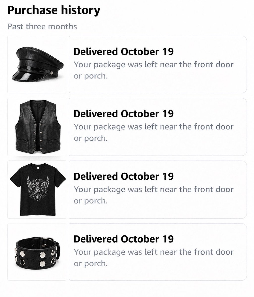 timeimmemorial_'s tweet photo. I hope whoever stole my amazon package was also planning on being Vito Spatafore for halloween https://t.co/vlftStOojz