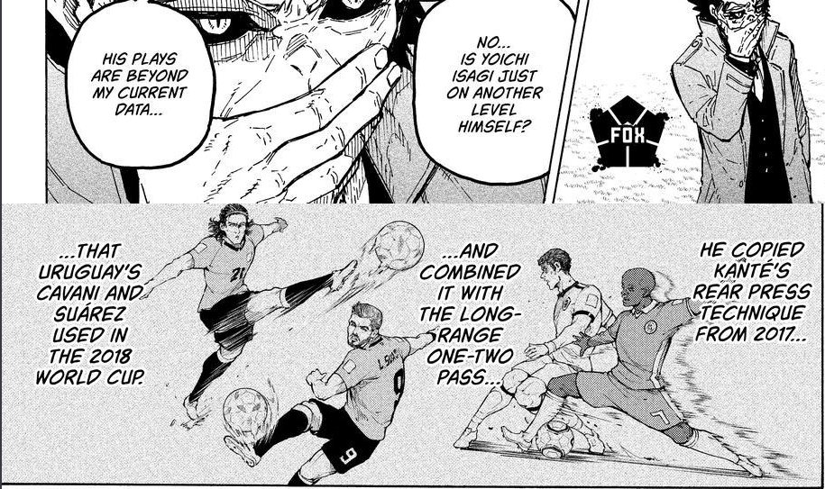Streplic's tweet photo. Fox just confirmed that Isagi is replicating and combining plays from world class legends like Kanté, Cavani and Suárez.

We're not talking NG11 level. Isagi is showcasing WORLD CLASS level.

This is literally insane by the way, Isagi Yoichi is HIM. https://t.co/j6qCTZf4Wf