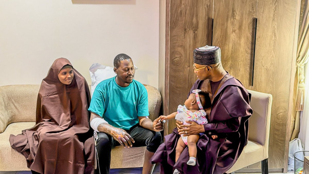 OzoMusty's tweet photo. Governor Uba Sani has visited Malam Ahmed Abubakar Zakka, his wife, Nafisah, and their daughter, Fatima, at the Kaduna State Government safe house, where they are receiving continued medical care following their discharge from hospital after regaining their freedom.

The Governor expressed optimism about their full recovery and pledged to provide the family with a house, cover all medical expenses and ensure sustained psychosocial care. He thanked President Bola Ahmed Tinubu, the National Security Adviser, Mallam Nuhu Ribadu, and security agencies for their roles in securing the family’s release, reaffirming his commitment to tackling insecurity.

Malam Ahmed expressed gratitude to the Federal and Kaduna State Governments and the security agencies for their concerted efforts and compassion.

#WorkingForKaduna