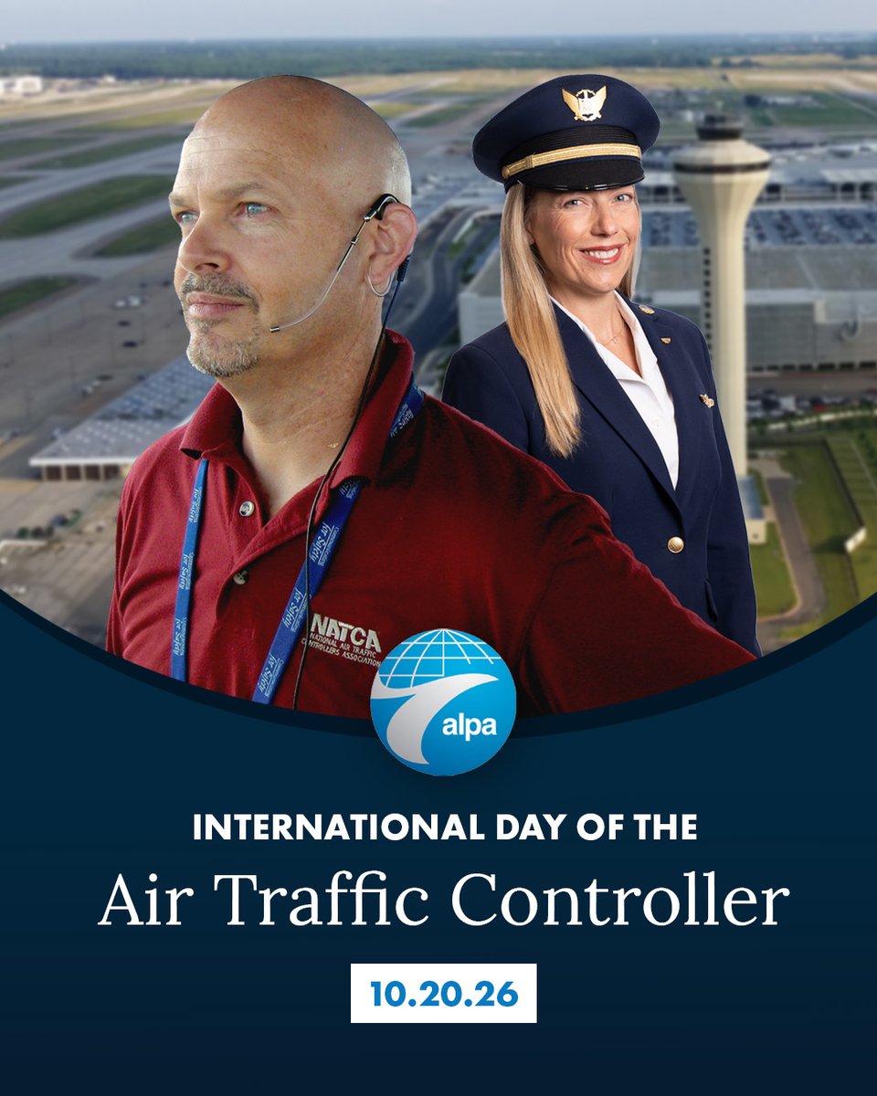 ALPAPilots's tweet photo. On International Day of the Air Traffic Controller, we thank @NATCA and @CATCA5454 for their partnership. Although we perform different jobs, we all share the same mission: getting every aircraft safely to its destination. https://t.co/rE36zS4qX6