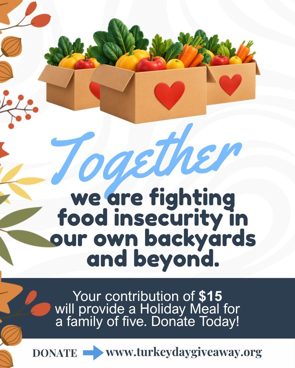 HumanitiesFndtn's tweet photo. Brighten a family's Thanksgiving with a simple act of giving. 🦃 Share a meal, share the love. Help us fill more tables this holiday season. Donate today: https://t.co/q892FleMLY #TurkeyDayGiveaway #ShareAMeal https://t.co/HO70P0J0eA