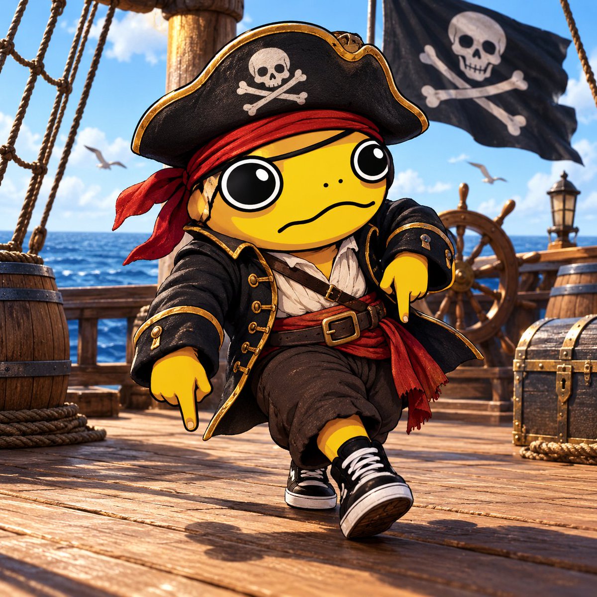 xraiman's tweet photo. 🏴‍☠️ DAY 512 🐸

Arrr, ye scurvy dogs! ☠️ When $TURBO hits the deck, even pirates gotta crip walk! 💃

No booty can match these moves. We be stealin' charts AND hearts! 💛🚀

LFT! 🐸🔥 @TurboToadToken @Bybit_Official @Official_Upbit @RobinhoodApp https://t.co/b5Nindjswo