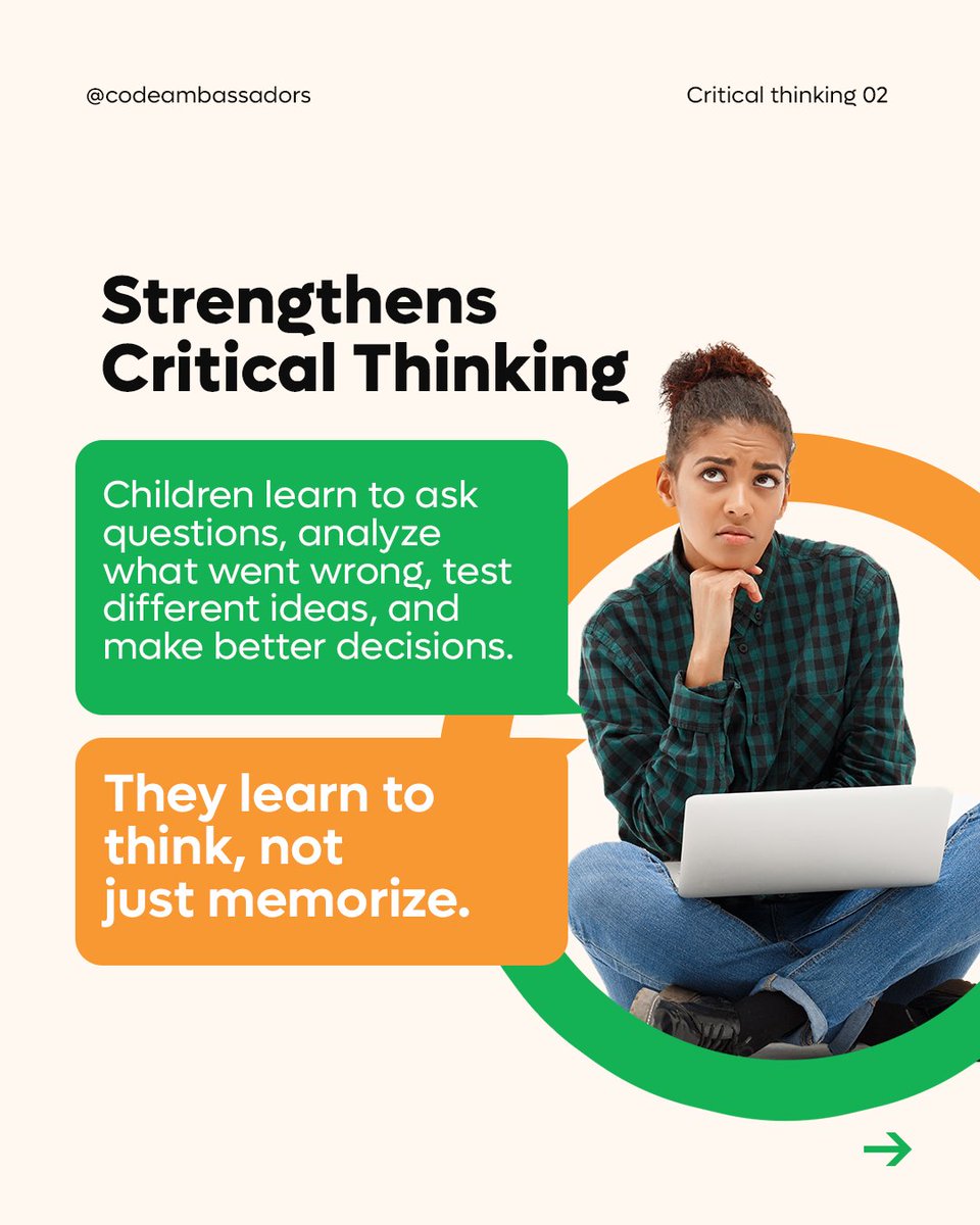 codeambassadors's tweet photo. Coding isn’t just about becoming a programmer. 

It helps children develop problem-solving, critical thinking, creativity, persistence, and future-ready skills they can use in almost any career.

The goal isn’t to make every child a programmer; it’s to help them become better https://t.co/nYSNpkk1Jd